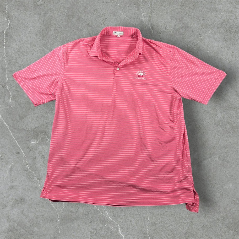 Peter Millar Polo Shirt Mens XL Pink Striped Summer Comfort Teeth of the Dog